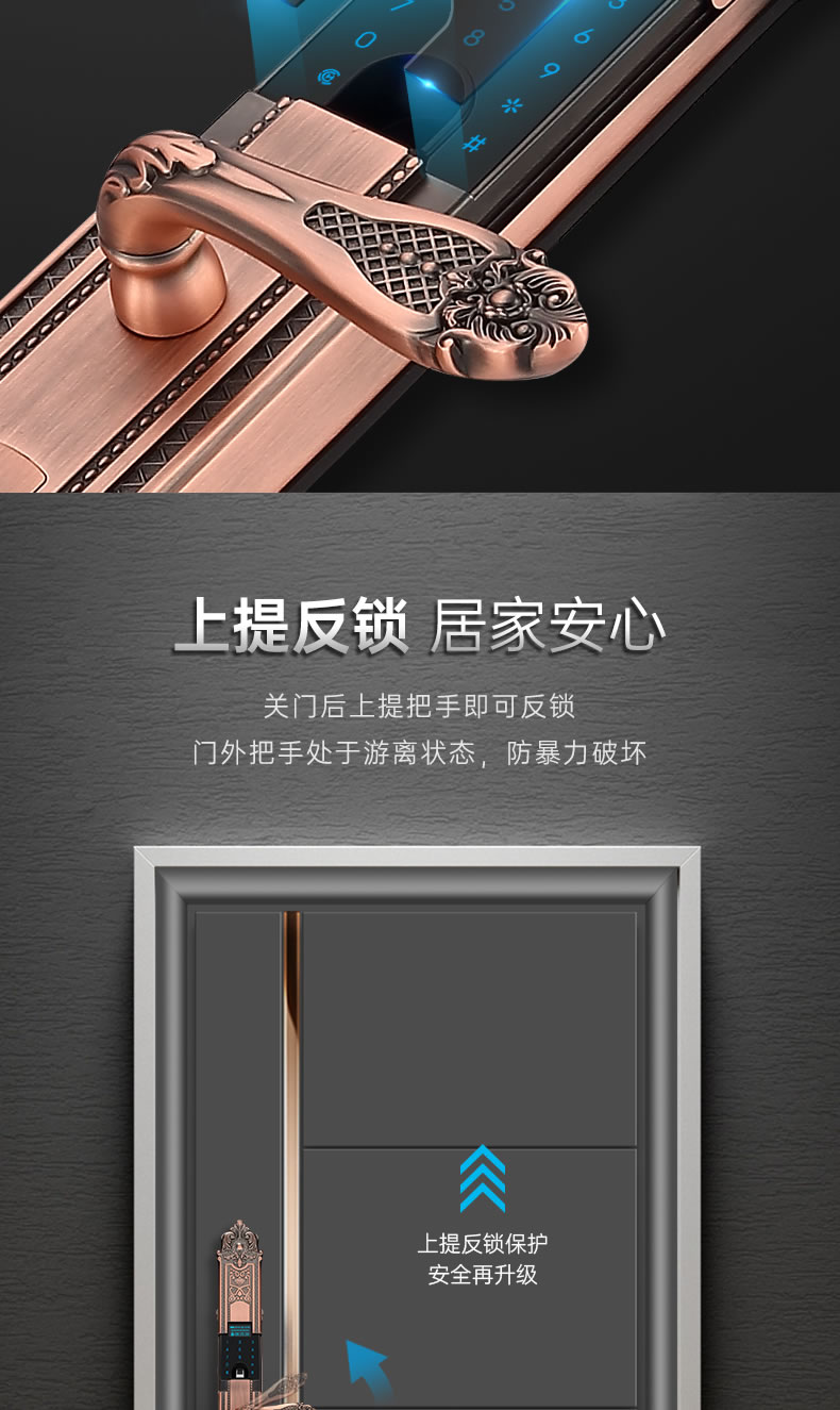 黑龍智能鎖 801豪華別墅防盜門電子鎖指紋鎖