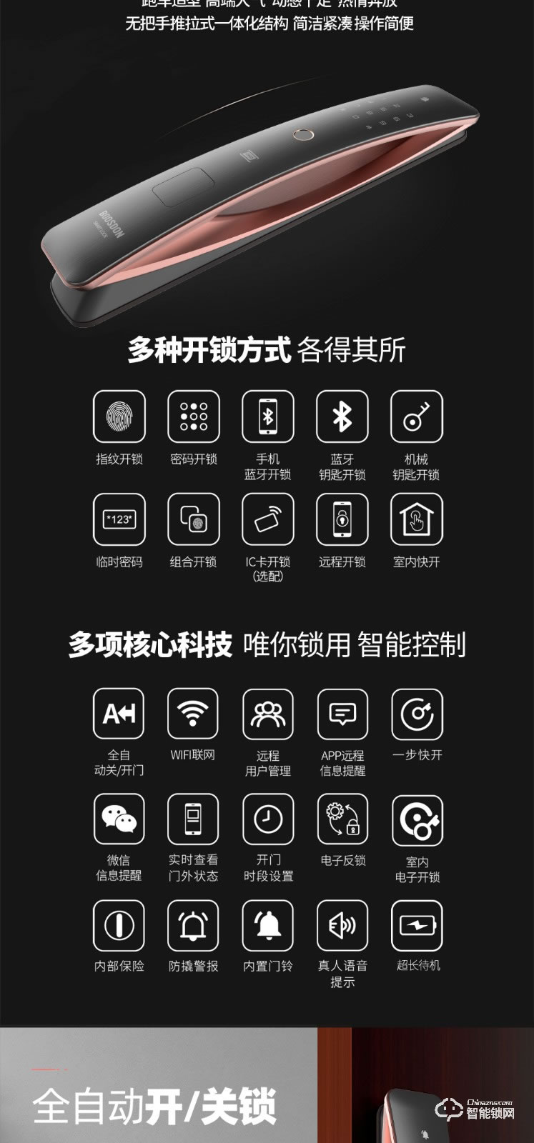 保仕盾智能鎖 Q1W家用防盜門全自動(dòng)密碼電子鎖