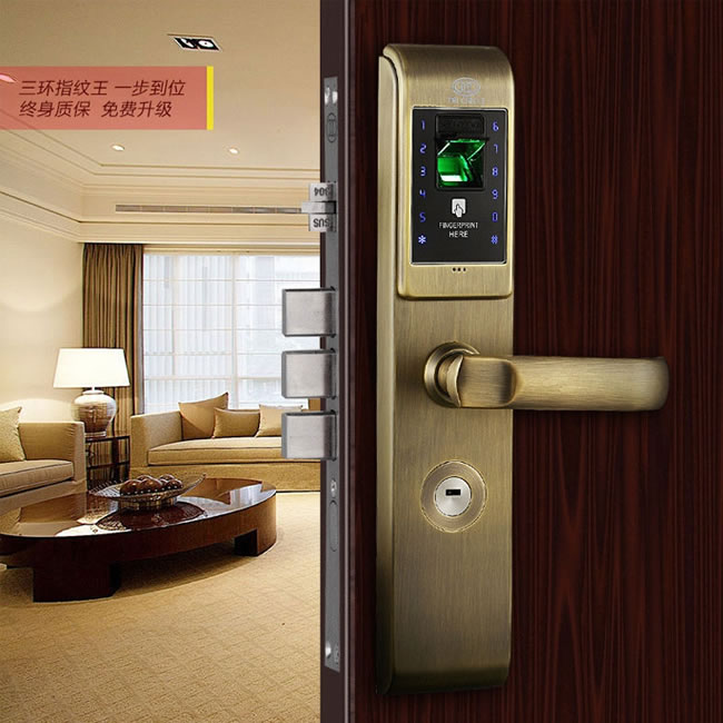 三環指紋鎖 全304不銹鋼智能鎖 防盜門入戶門密碼鎖